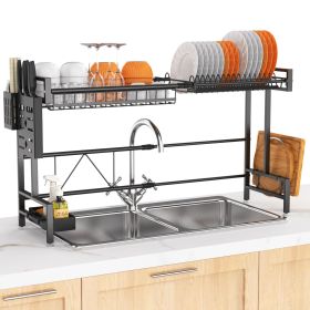 Over The Sink Dish Drying Rack, 2 Tiers Stainless Steel Dish Racks for Kitchen Counter, Large Dish Drainer with Utensil Holder, Cutting Board Holder