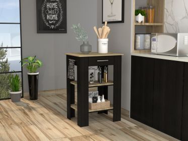 Rockaway 1-Drawer 2-Shelf Kitchen Island Black Wengue and Light Oak