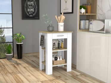 Rockaway 1-Drawer 2-Shelf Kitchen Island White and Light Oak