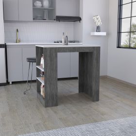 TUHOME Portree Kitchen Island with 3-Side Shelves