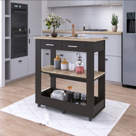 Kitchen Island 46 Inches Dozza, Two Drawers, Black Wengue / Light Oak Finish