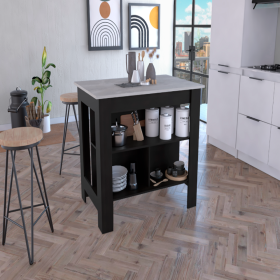 Kitchen Island Dozza, Three Shelves, Dark Brown / Onyx Finish