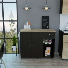 Kitchen Island Cart Indiana, Four Interior Shelves, Black Wengue Finish