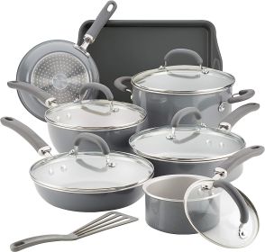 13 Piece Gray Shimmer Aluminum Nonstick Cookware Set