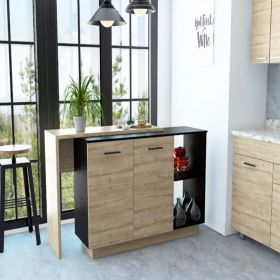 Kitchen Island Ohio, Double Door Cabinets, Black Wengue / Light Oak Finish