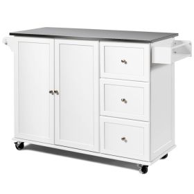 Kitchen Island 2-Door Storage Cabinet with Drawers and Stainless Steel Top