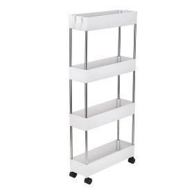 4 Tier Slim Storage Cart Mobile Shelving Unit Organizer Slide Out Storage Rolling Utility Cart Tower Rack for Kitchen Bathroom Laundry Narrow Places