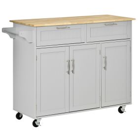 Mobile Kitchen Island with Storage, Kitchen Cart with Wood Top, Storage Drawers, 3-door Cabinets, Adjustable Shelves and Towel Rack, Gray