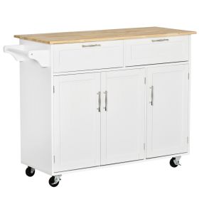 Mobile Kitchen Island with Storage, Kitchen Cart with Wood Top, Storage Drawers, 3-door Cabinets, Adjustable Shelves and Towel Rack, White