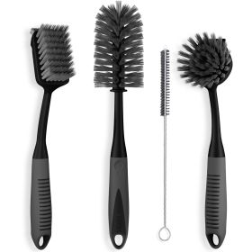 Dish Brush Set of 4 with Bottle Water Brush Dish Scrub Brush Straw Brush Black