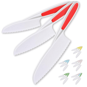 Zulay Kitchen Kids Knife Set 3-Piece for Cooking Cutting Fruits Veggies & Cake Starter Knife Red