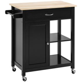 Kitchen Island Cart, Rolling Kitchen Island with Storage, Solid Wood Top, Drawer, for Dining Room, Black