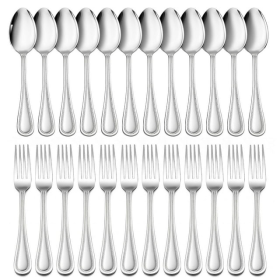 Walchoice 24-Piece Fork and Spoon Set, Stainless Steel Silverware Flatware Set for Party Wedding Banquet