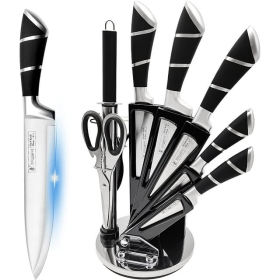 Kitchen Knife Set, 9-Pieces Black Sharp Non-Stick Coated Chef Knives Block Set