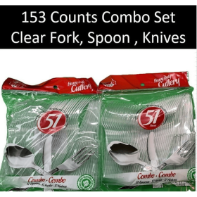 Heavy Duty Clear Cutlery Disposable Plastic Combo Set Forks, Spoons, Knives 153 Count 3 Pack Perfect for Party