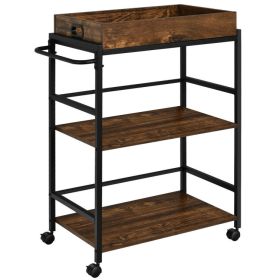 3-Tier Kitchen Serving Bar Cart with Lockable Casters and Handle Rack for Home Pub