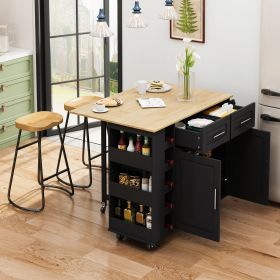 Multi-Functional Kitchen Island Cart with Stylish and Minimalist Bar Stools, Combination Set (Color: as Pic)