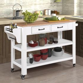 57 inch Rolling Kitchen Island with Storage,Kitchen Cart with Solid OAK Wood Top,Two-sided Kitchen island Cart on Wheels ,Wine and Spice Rack (Color: as Pic)