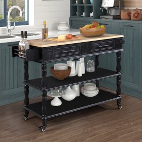 56 inch Rolling Kitchen Island with Storage,Kitchen Cart with Solid OAK Wood Top,Two-sided Kitchen island Cart on Wheels , Wine and Spice Rack (Color: as Pic)