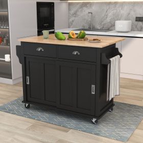 Kitchen Cart with Rubber wood Drop-Leaf Countertop, Concealed sliding barn door adjustable height (Color: as Pic)